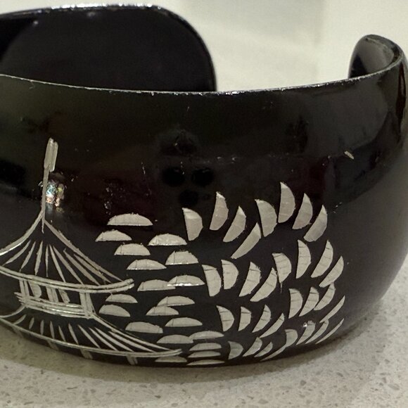 Metallic Cuff Bracelet with Asian Theme - Picture 3 of 5